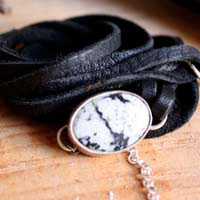 Sapheda, bracelet pureté et force en argent, cuir et agate dendritique
