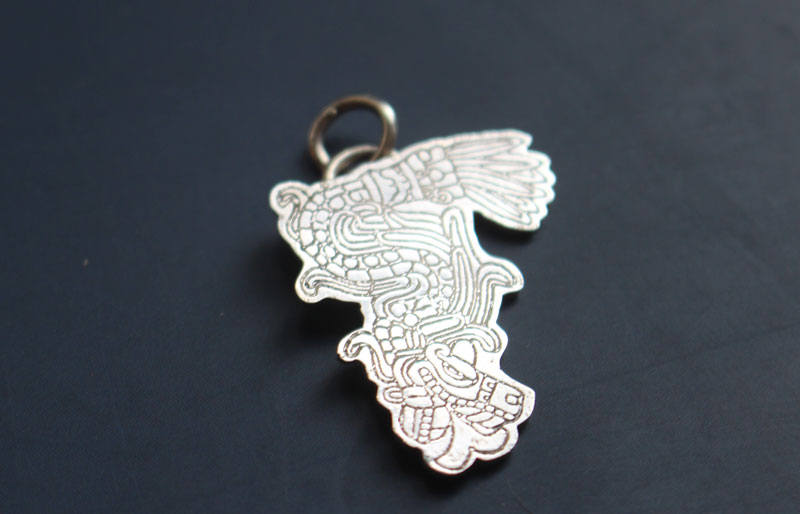 Serpent à plumes, pendentif quetzalcoatl, dieu aztèque en argent