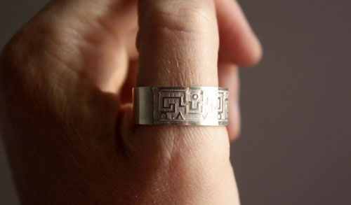 Serpiente de agua, bague zapotèque du mexique en argent