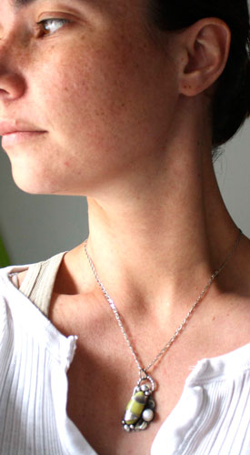 Shinju, pendentif éveil du printemps en argent, perle et aventurine
