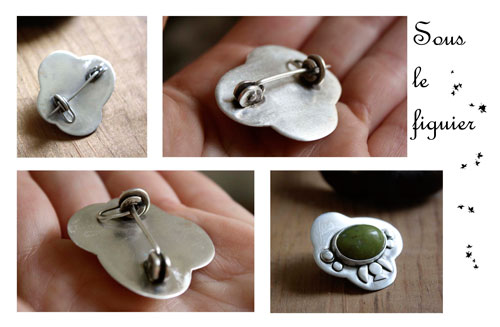 Sous le figuier, broche végétal en argent et aventurine