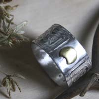 Stonehenge, bague lune et nœuds celtiques en argent et laiton