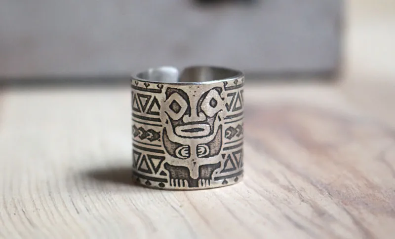 Totem, bague tiki polynésien en argent