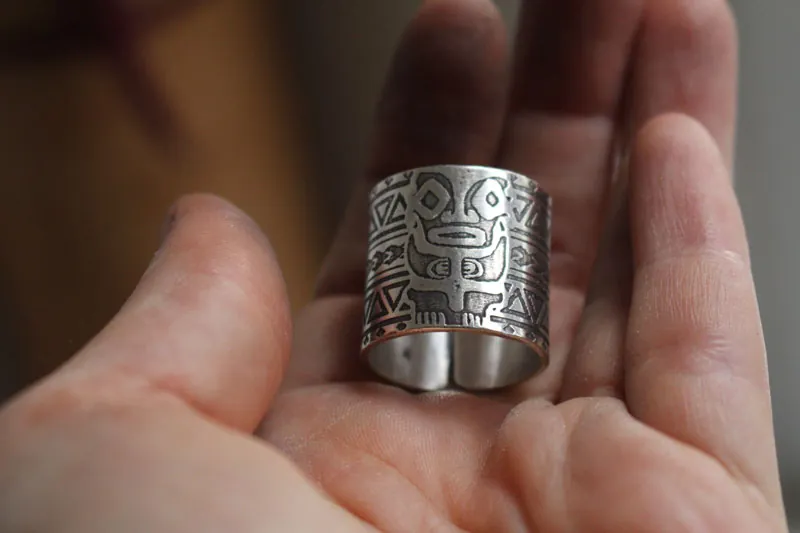 Totem, bague tiki polynésien en argent