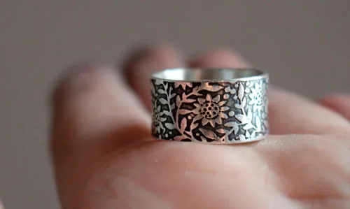 Tournesol, bague fleur du soleil en argent