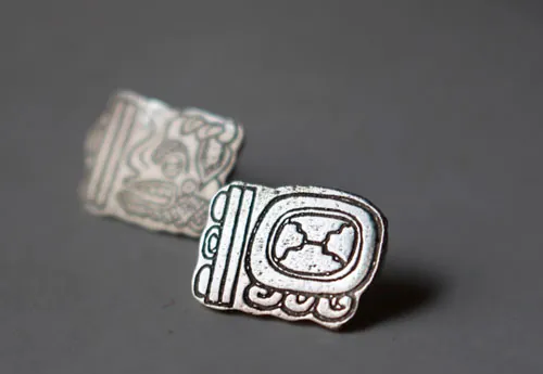 Tzolkin Haab, boucles d’oreilles puces du calendrier maya en argent
