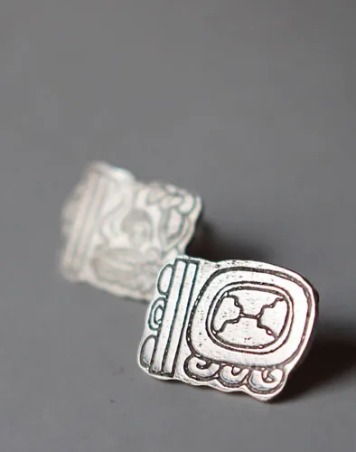 Tzolkin Haab, boucles d’oreilles puces du calendrier maya en argent