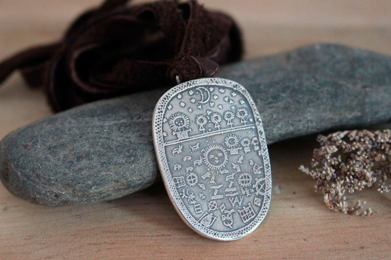 Tambour chamanique, pendentif Sami scandinave en argent