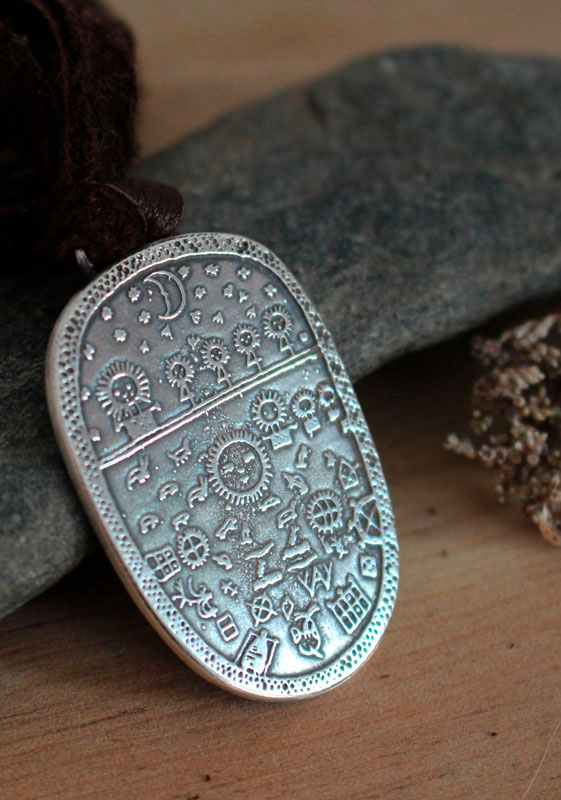 Tambour chamanique, pendentif Sami scandinave en argent