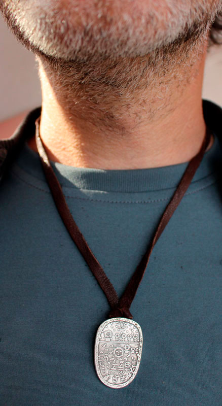 Tambour chamanique, pendentif sami scandinave en argent