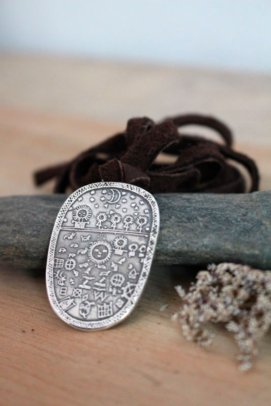 Tambour chamanique, pendentif sami scandinave en argent
