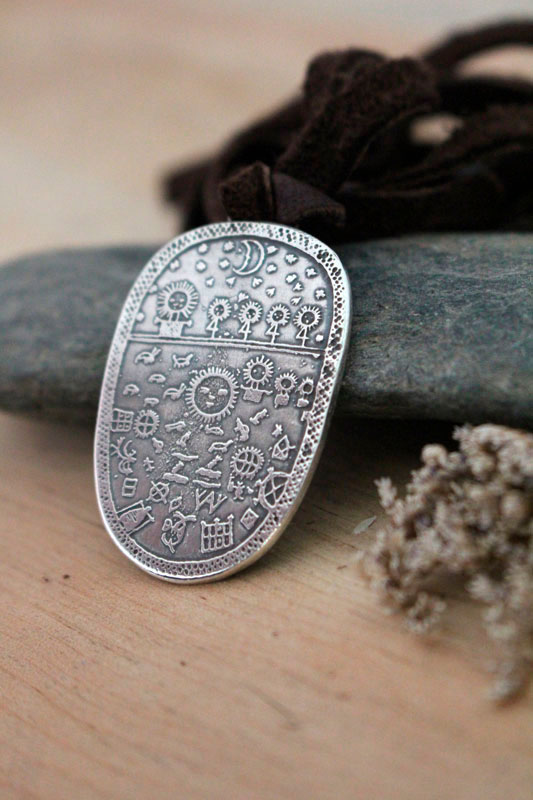 Tambour chamanique, pendentif sami scandinave en argent