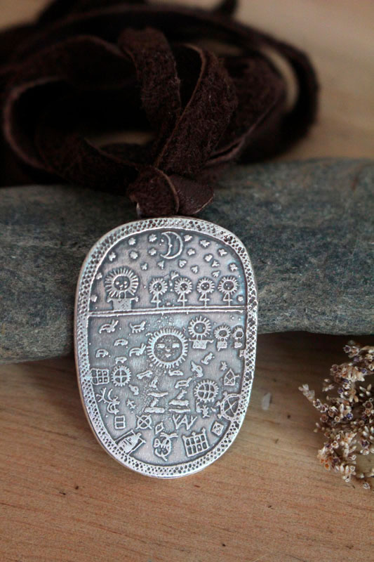 Tambour chamanique, pendentif sami scandinave en argent