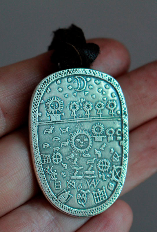 Tambour chamanique, pendentif sami scandinave en argent
