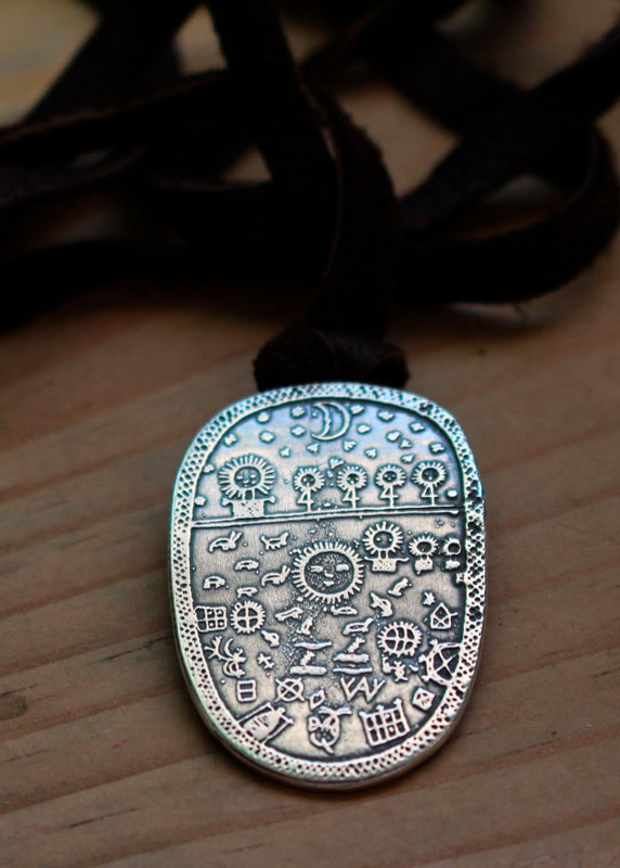 Tambour chamanique, pendentif Sami scandinave en argent