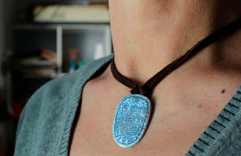 Tambour chamanique, pendentif sami scandinave en argent