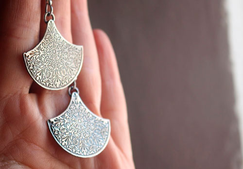 Terrarium, boucles d’oreilles botanique en argent