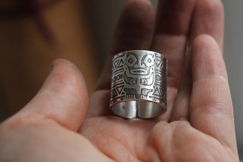 Totem, bague tikki polynésien en argent