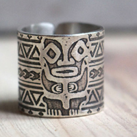 Totem, bague tikki polynésien en argent