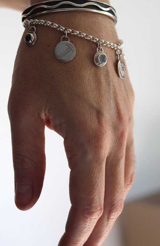 Tribu, bracelet famille en argent, améthyste, alexandrite, pierre de lune et onyx