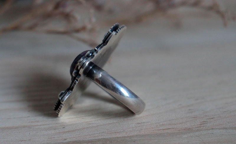 Violette, bague jardin de fleurs en argent et turquoise