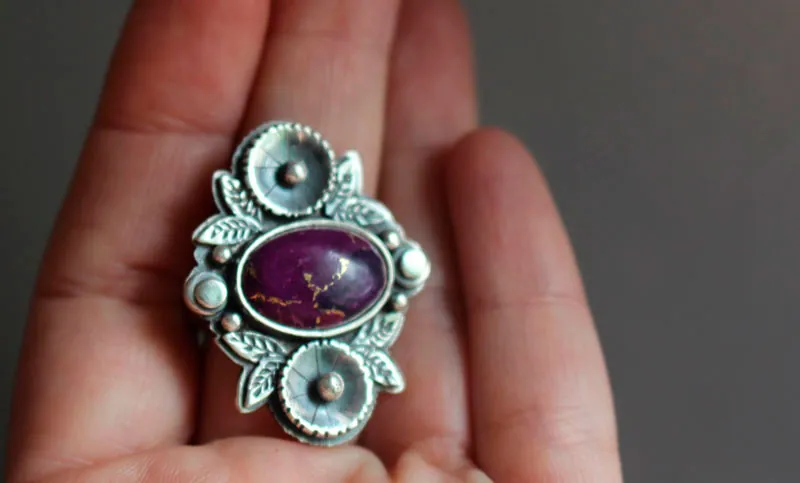 Violette, bague jardin de fleurs en argent et turquoise