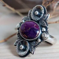 Violette, bague jardin de fleurs en argent et turquoise