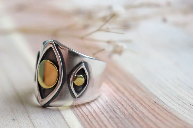 Vision, bague oeil en argent et laiton