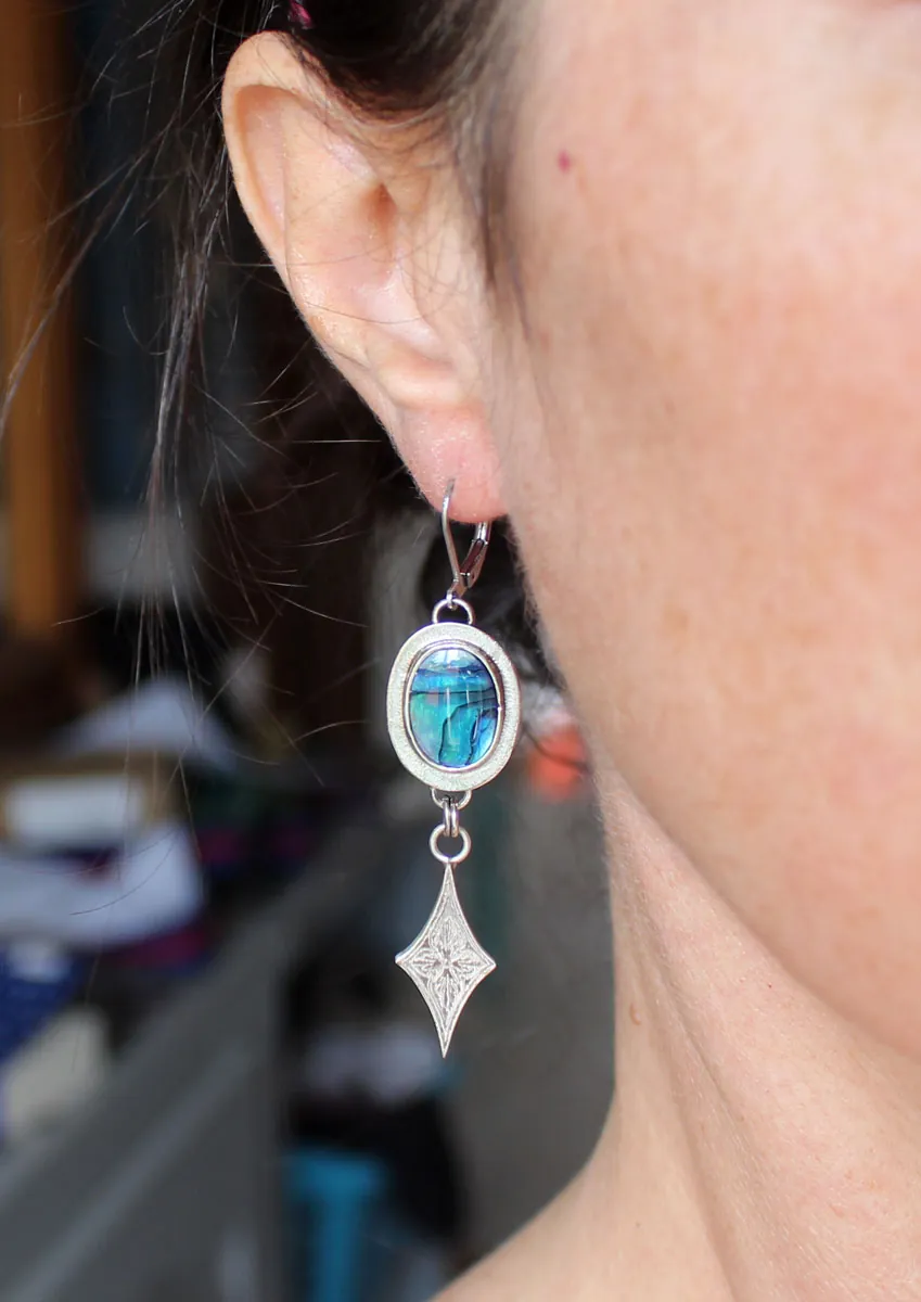 Voie lactée, boucles d’oreilles étoiles en argent et paua
