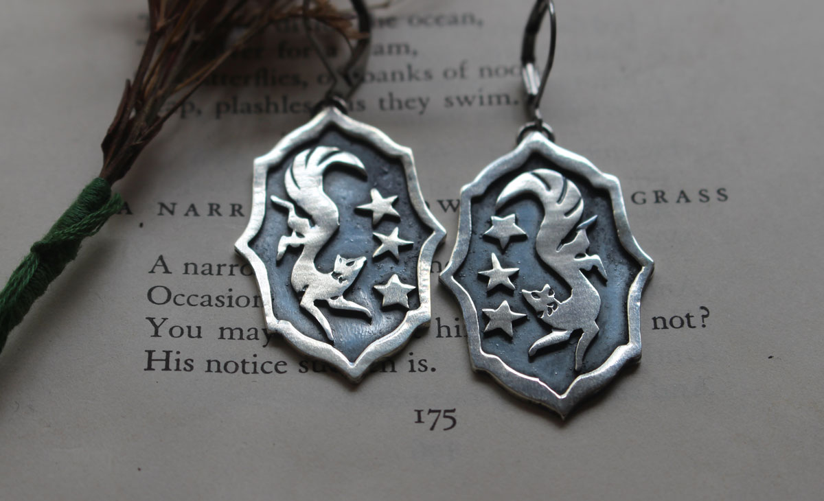 Vulpecula, boucles d’oreilles renard nocturne en argent