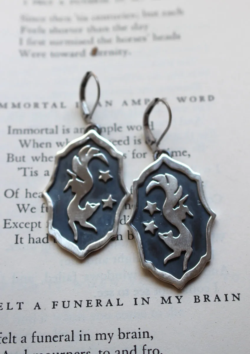 Vulpecula, boucles d’oreilles renard nocturne en argent