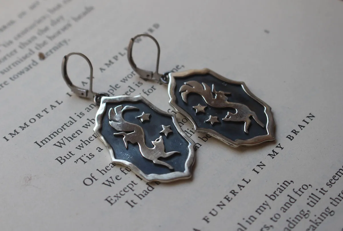 Vulpecula, boucles d’oreilles renard nocturne en argent