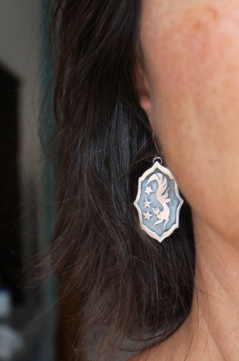 Vulpecula, boucles d’oreilles renard nocturne en argent