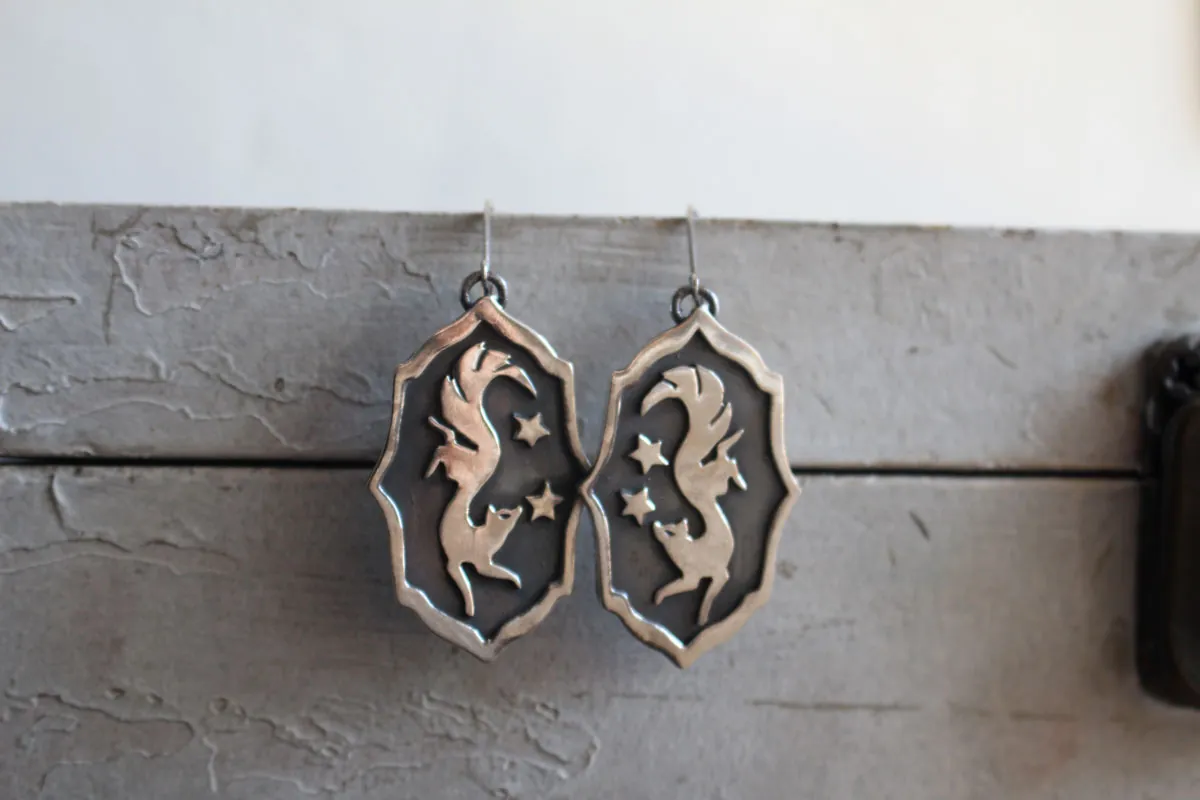 Vulpecula, boucles d’oreilles renard nocturne en argent