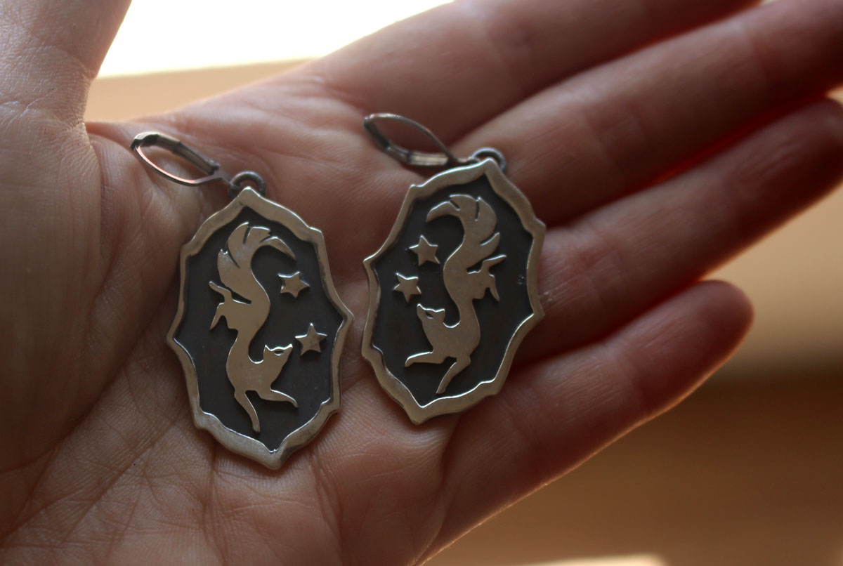 Vulpecula, boucles d’oreilles renard nocturne en argent