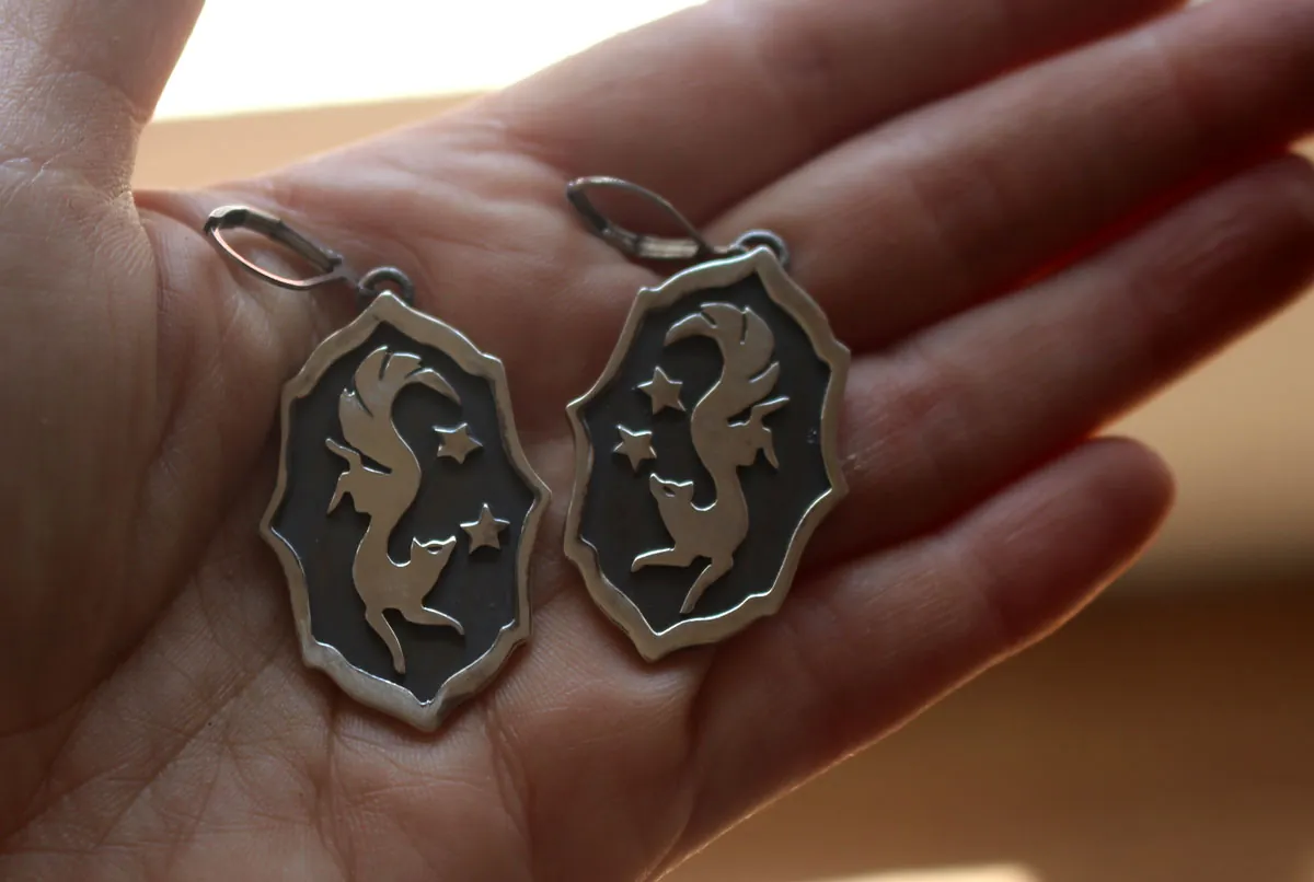 Vulpecula, boucles d’oreilles renard nocturne en argent