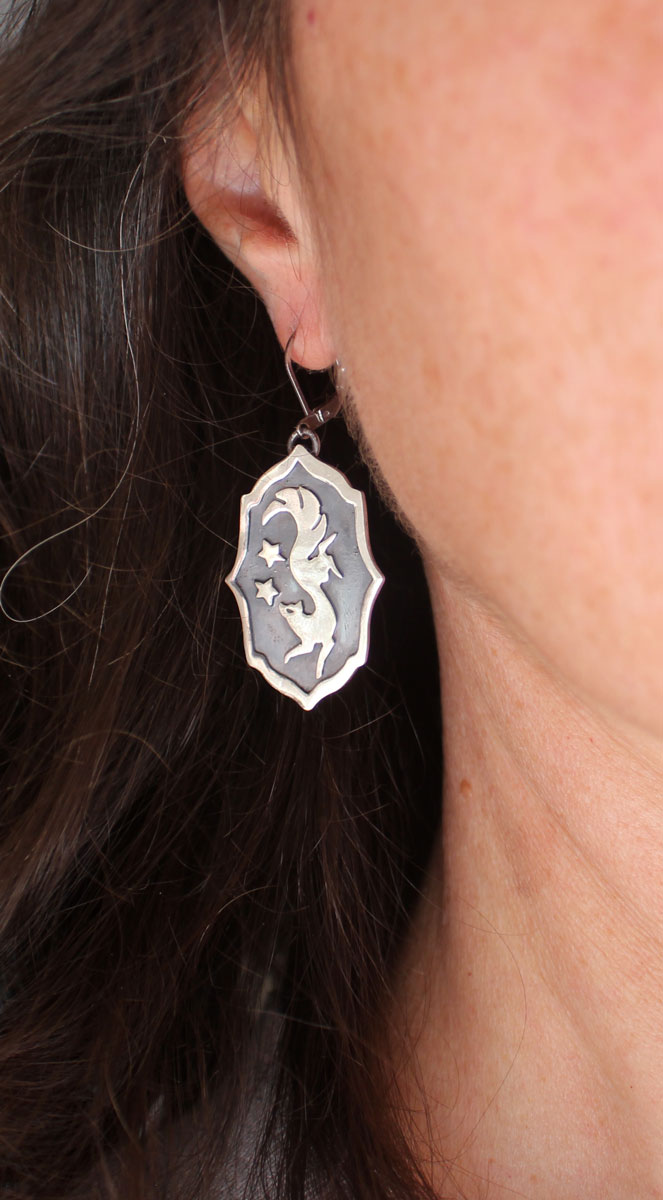 Vulpecula, boucles d’oreilles renard nocturne en argent
