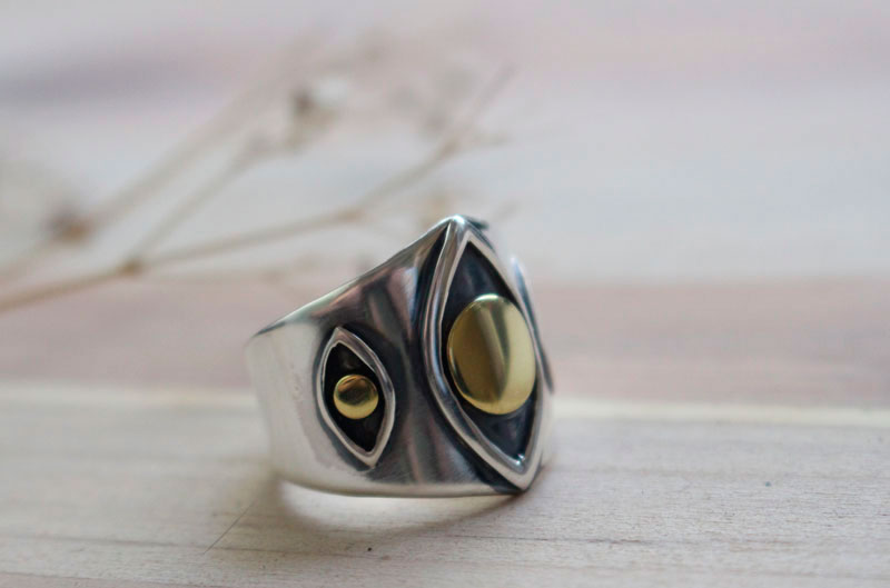 Vision, bague oeil en argent et laiton 