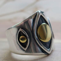 Vision, bague oeil en argent et laiton