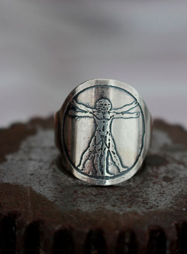 Vitruve, bague homme de Vitruve de Léonard de Vinci en argent