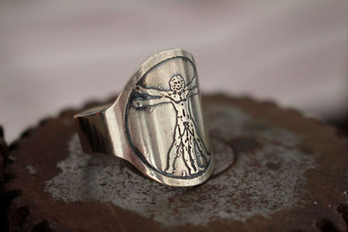 Vitruve, bague homme de Vitruve de Léonard de Vinci en argent