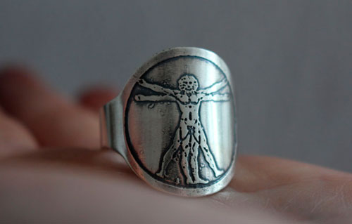 Vitruve, bague homme de Vitruve de Léonard de Vinci en argent