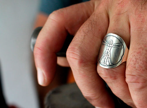 Vitruve, bague homme de Vitruve de Léonard de Vinci en argent