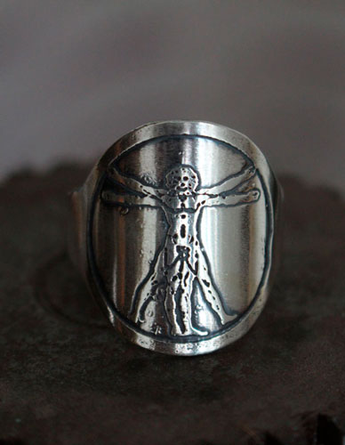 Vitruve, bague homme de Vitruve de Léonard de Vinci en argent