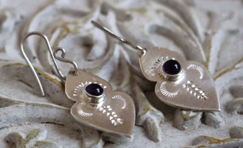 Yuma, boucles d’oreilles pointe de flèche amérindienne en argent et améthyste