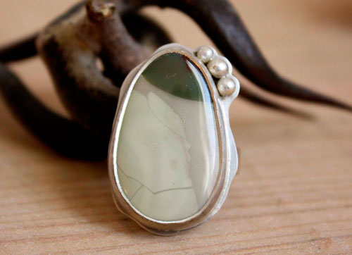 Yanagi, bague mare méditative en argent et jaspe Willow Creek
