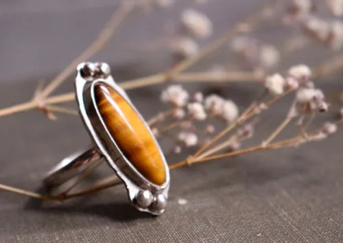 Zéphyrine, bague pierre au choix en argent avec onyx, œil de tigre, howlite, agate rouge ou agate verte