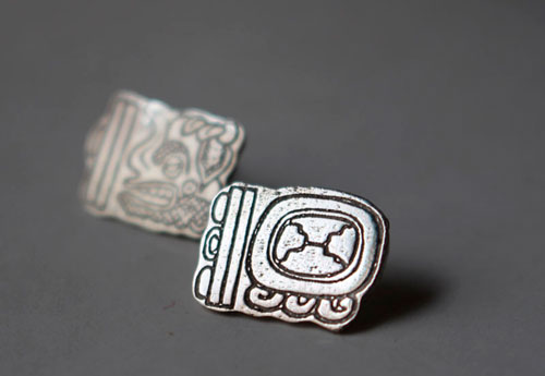 Tzolkin Haab, boucles d&rsquo;oreilles puces du calendrier Maya en argent