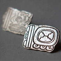 Tzolkin Haab, boucles d'oreilles puces du calendrier Maya en argent