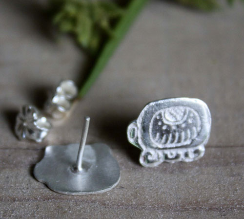 Tzolkin, boucles d’oreilles puces du calendrier Maya en argent